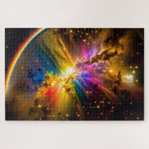 Cosmic Rainbow Over Indigo Cloud Storm Space Image Jigsaw Puzzle