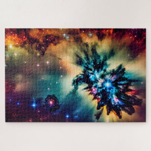 Cosmic Rainbow purple blue yellow red galactic  Jigsaw Puzzle