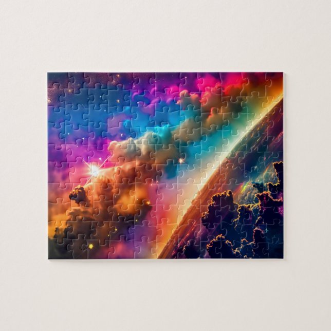 Cosmic Rainbow Shining Clouds in Outer Space Jigsaw Puzzle (Horizontal)