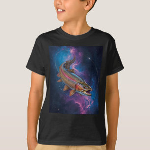 Cosmic Rainbow Trout Swimming in Galaxy Nebula T-Shirt