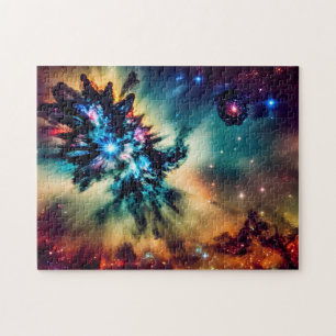 Cosmic red blue and red universe galaxy skyscape jigsaw puzzle
