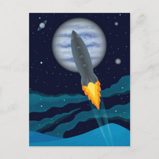 Cosmic Rocketship Scene Postcard