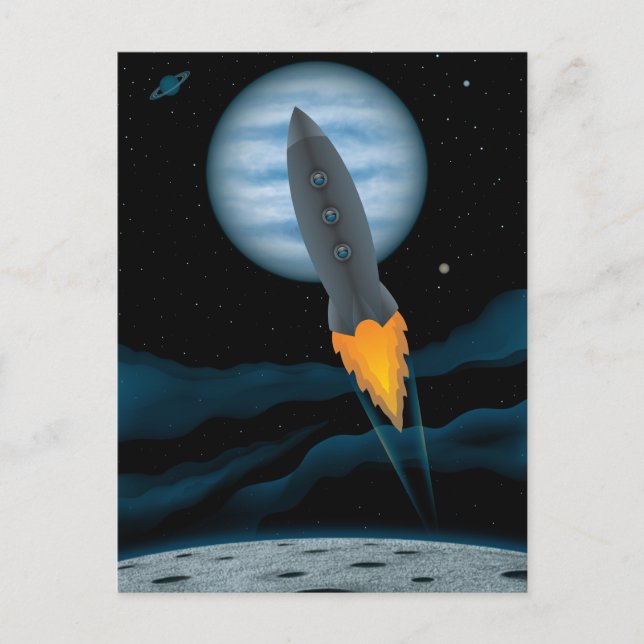 Cosmic Rocketship Scene Postcard (Front)