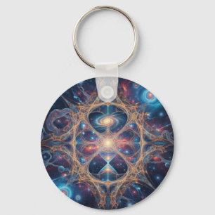 Cosmic Sacred Geometry Galaxy Mandala Art Key Ring