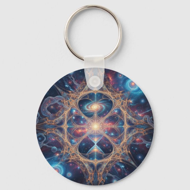 Cosmic Sacred Geometry Galaxy Mandala Art Key Ring (Front)