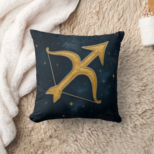 Cosmic Sagittarius Zodiac Shimmering Gold Archer Cushion (Blanket)