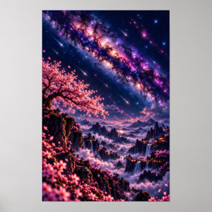 Cosmic Sakura: Galactic Night Celestial Galaxy Art Poster