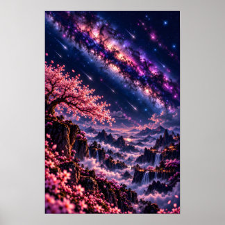 Cosmic Sakura: Galactic Night Celestial Galaxy Art Poster
