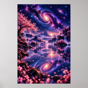 Cosmic Sakura: Sakura Galaxy Cherry Blossom Art Po Poster