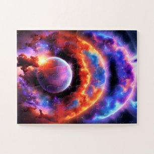Cosmic Science Fiction Purple Orange Planets Jigsaw Puzzle