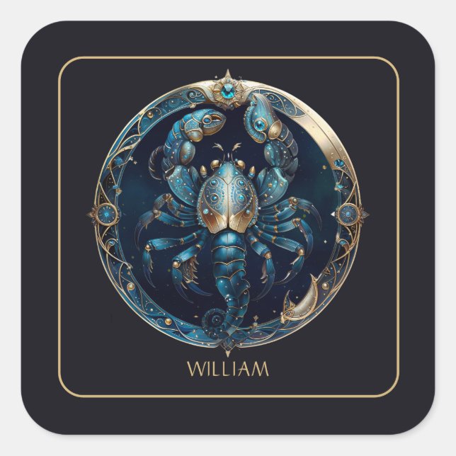 Cosmic Scorpion Zodiac Symbol Black Gold Scorpio Square Sticker (Front)