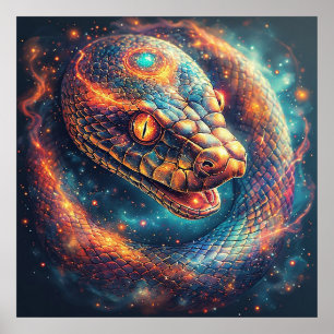 Cosmic Serpent with Glowing Scales Poster