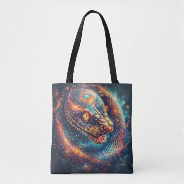 Cosmic Serpent with Glowing Scales Tote Bag (Front)