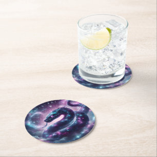 Cosmic Serpent Zodiac Galaxy Astrology Round Paper Coaster