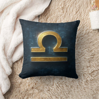 Cosmic Shimmering Gold Libra Zodiac Symbol Cushion