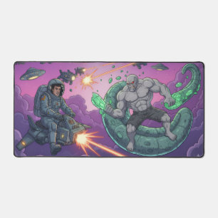 Cosmic Showdown — Alien vs Buff Titan Desk Mat