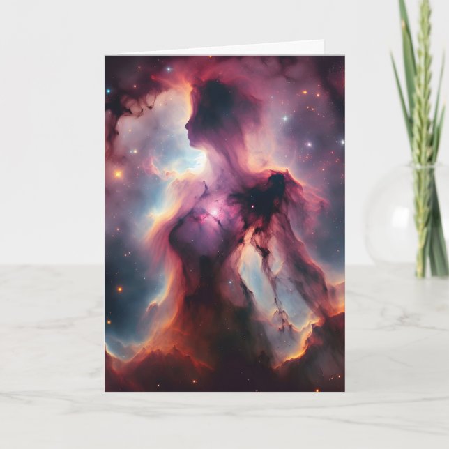 Cosmic Silhouette, Lady-Shaped Nebula and Stars Card (Front)