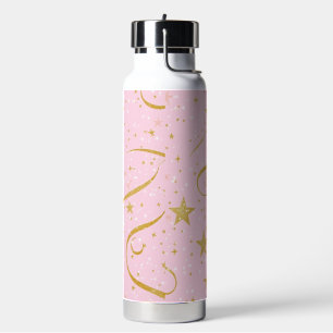 Cosmic Sip – Pink & Gold Star Ceramic Thermos Water Bottle