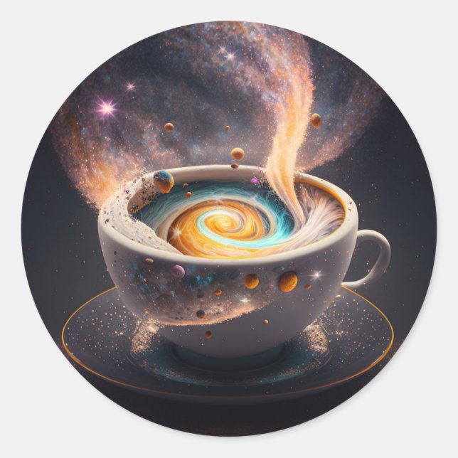 Cosmic Sips: Celestial Journey through the Galaxy Classic Round Sticker (Front)