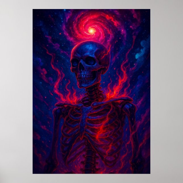 Cosmic Skeleton with Fiery Energy Galaxy Fantasy  Poster (Front)