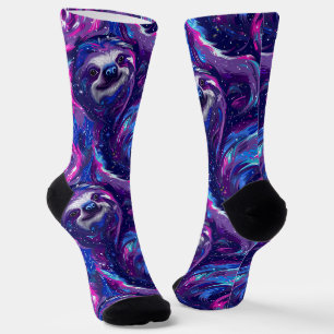 Cosmic Sloth Dreams - Vibrant Galaxy Pattern Socks