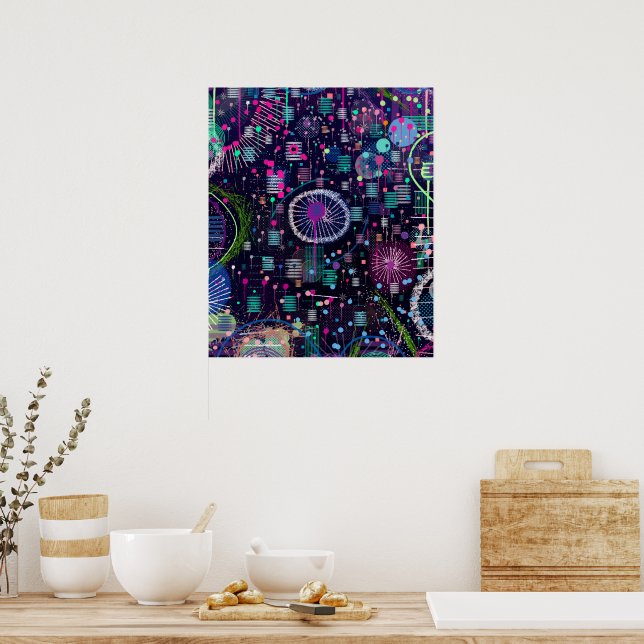 Cosmic Snow Storm: Abstract Maximalism Art Poster (Kitchen)