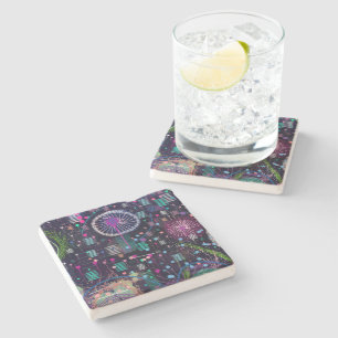Cosmic Snow Storm: Abstract Maximalism Art Stone Coaster