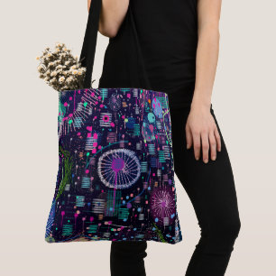 Cosmic Snow Storm: Abstract Maximalism Art Tote Bag
