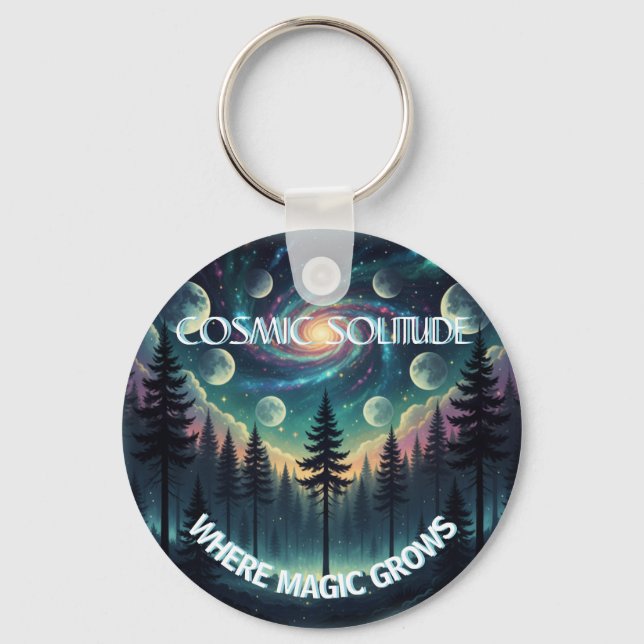 Cosmic Solitude Galaxy Forest • Moon Phases Key Ring (Front)