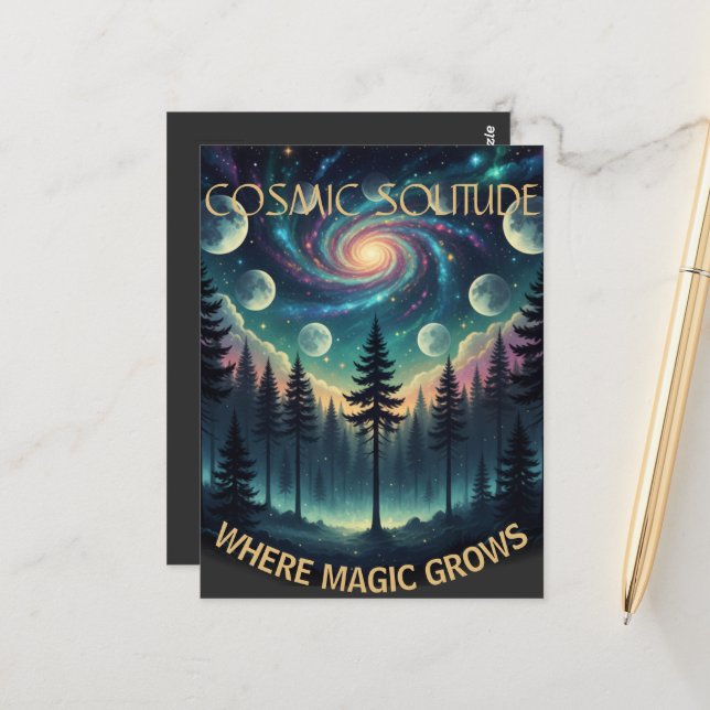 Cosmic Solitude Galaxy Forest • Moon Phases Postcard (Front/Back In Situ)