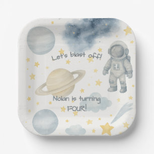 Cosmic Space Birthday Party Rocket & Stars - Paper Plate