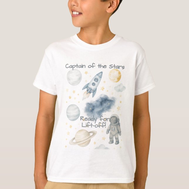 Cosmic Space Birthday Party | Rocket & Stars -  T-Shirt (Front)
