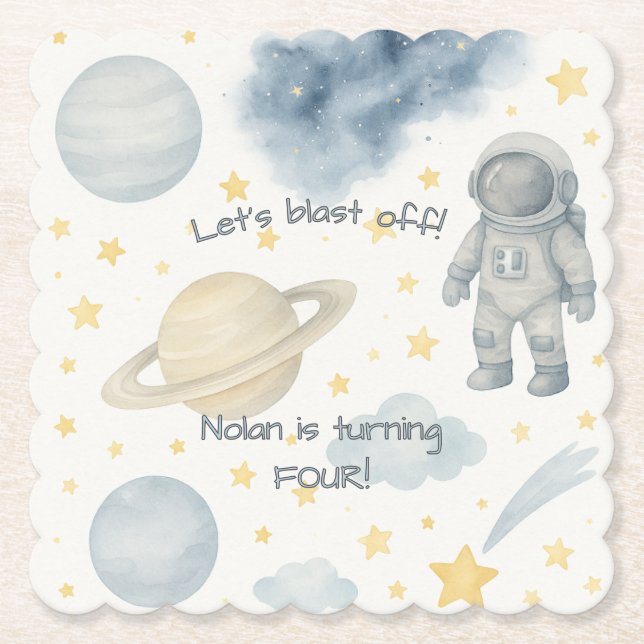Cosmic Space Birthday Party | Rockets & Stars -  Paper Coaster (Front)