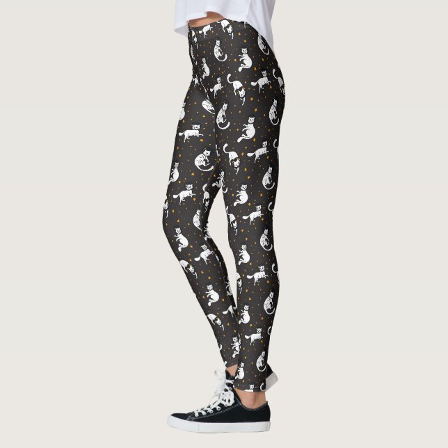 Cosmic space cats and stars pattern leggings (Left)