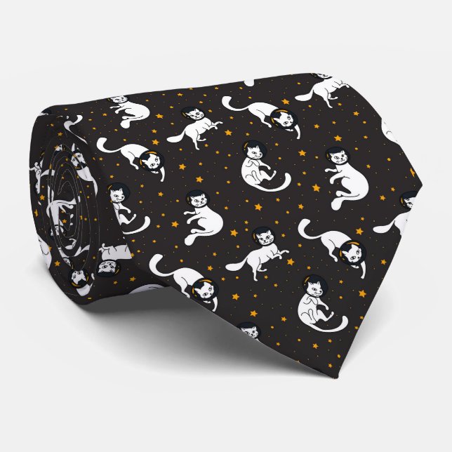Cosmic space cats and stars pattern tie (Rolled)