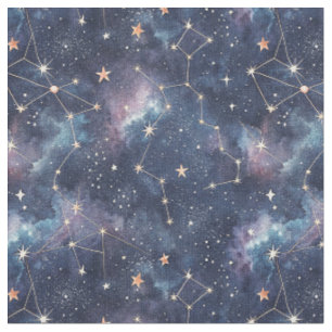 Cosmic Space Constellation & Galaxy Night Pattern Fabric