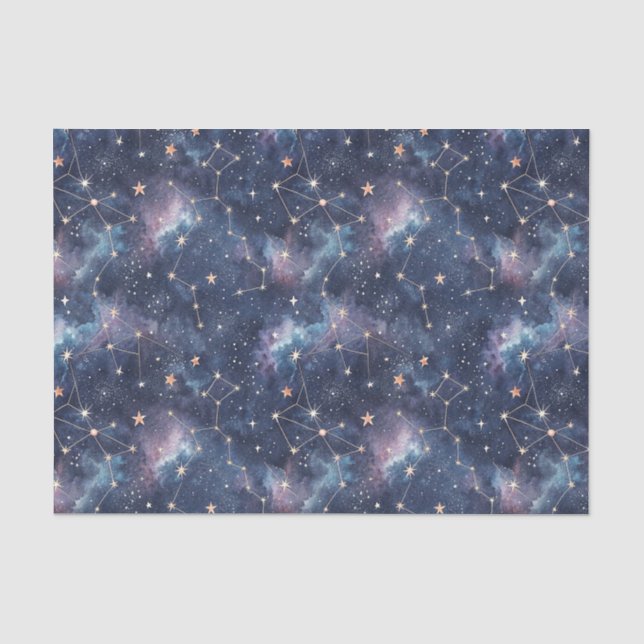Cosmic Space Constellation & Galaxy Night Pattern Tissue Paper (Front)