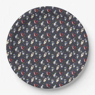 Cosmic space man fox cat stars pattern paper plate