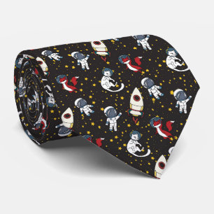 Cosmic space man fox cat stars pattern tie