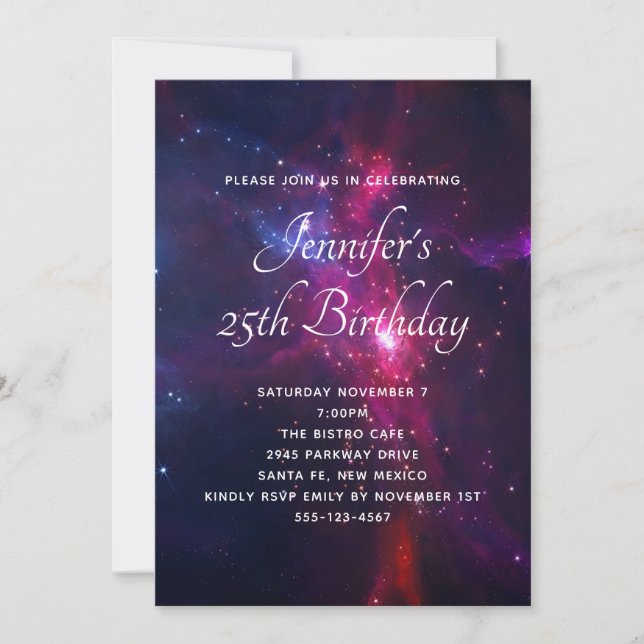 Cosmic Space Stars and Nebula Birthday Party Invitation (Front)