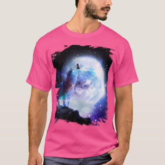 Cosmic Space Wolf Wolves Howling At Moon T-Shirt