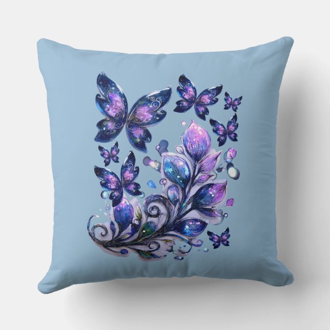 Cosmic Sparkle Butterflies Blue  Cushion (Back)