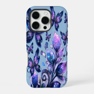 Cosmic Sparkle Butterflies Blue iPhone 16 Pro Case