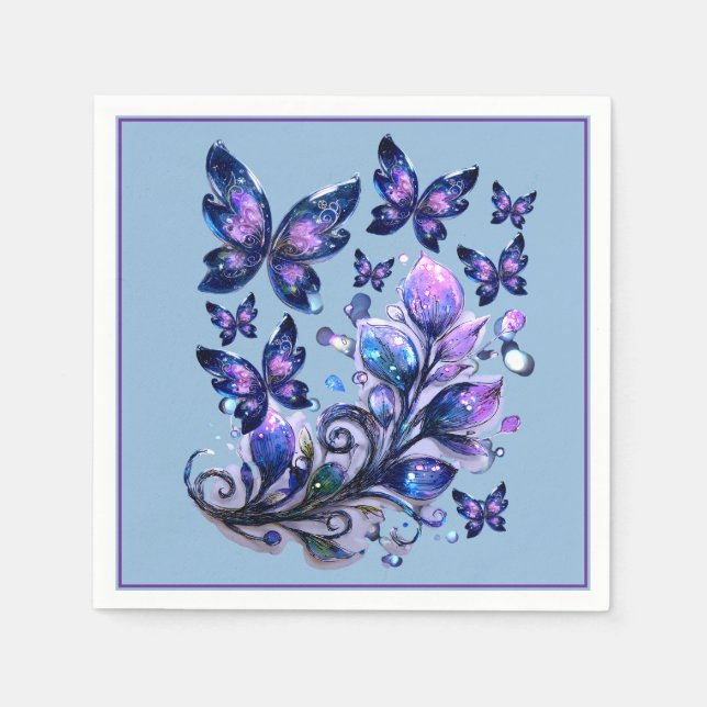 Cosmic Sparkle Butterflies Blue Napkin (Front)