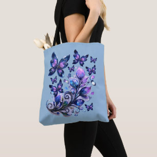 Cosmic Sparkle Butterflies Blue Tote Bag