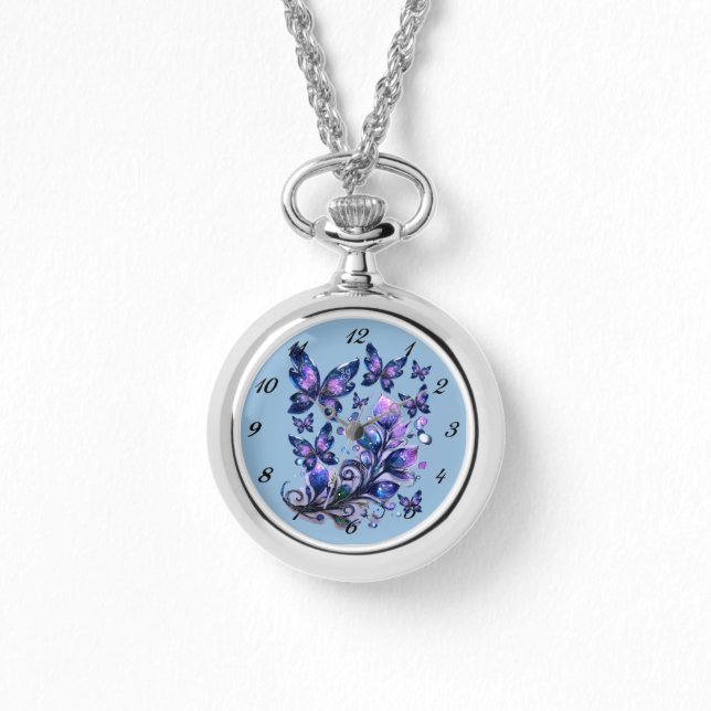 Cosmic Sparkle Butterflies Blue Watch (Front)