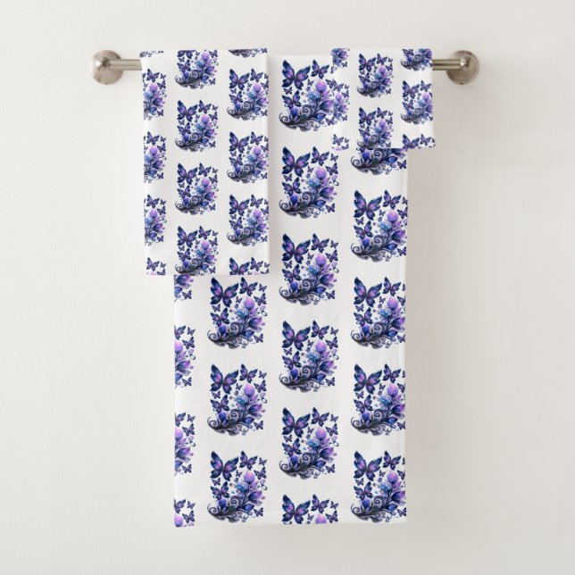 Cosmic Sparkle Butterflies Pattern Bath Towel Set (Insitu)
