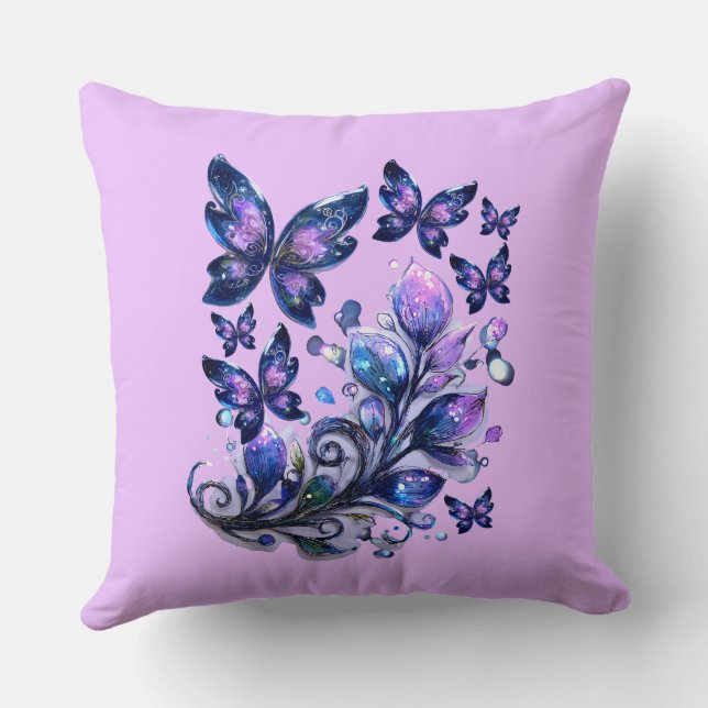 Cosmic Sparkle Butterflies Pink Cushion (Back)