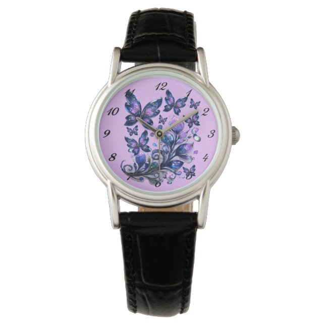 Cosmic Sparkle Butterflies Pink Watch (Front)