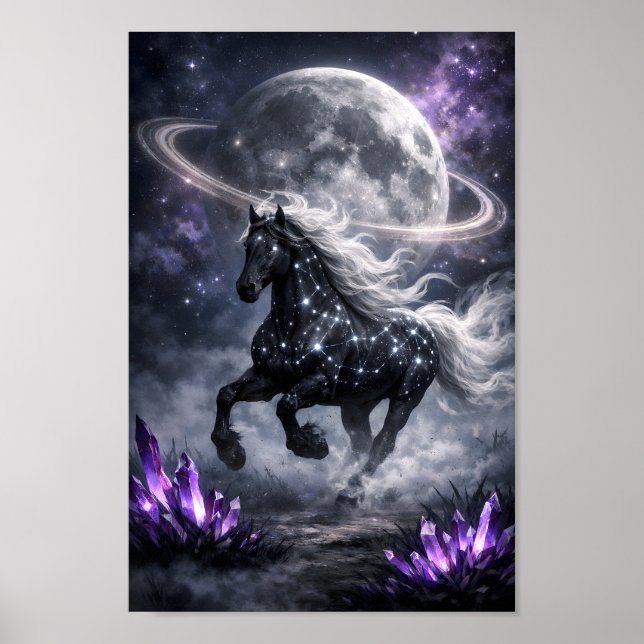 Cosmic Stallion Constellation Moon Ring Crystal Fa Poster (Front)